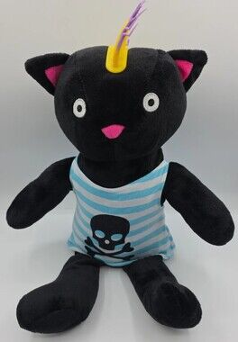 A&A Global Industries Punk Gothic Black Cat Plush Spiky Mohawk Skull Crossbones